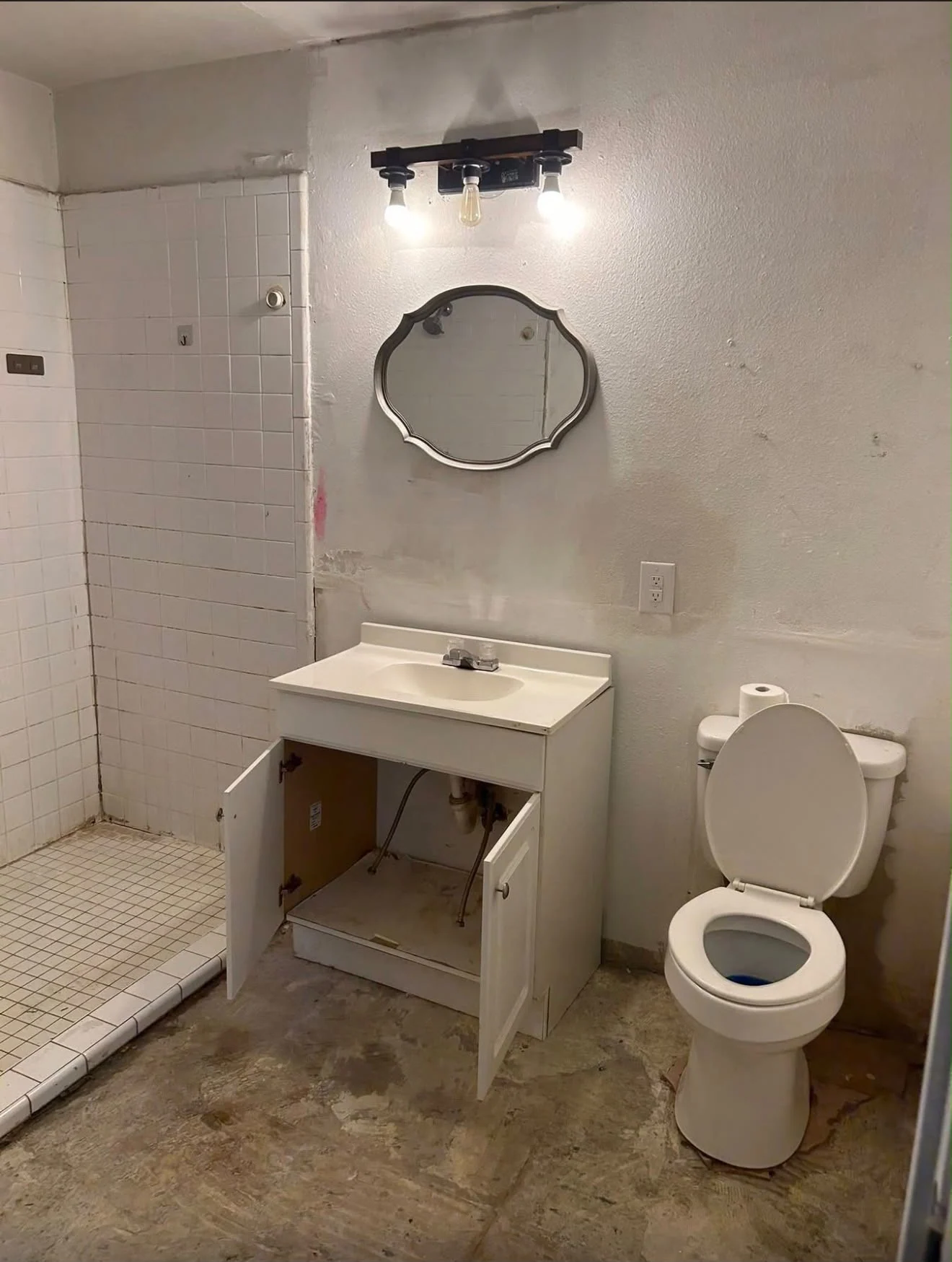 A Houston bathroom stripped back and rebuilt with a new vanity and finishes before the remodel